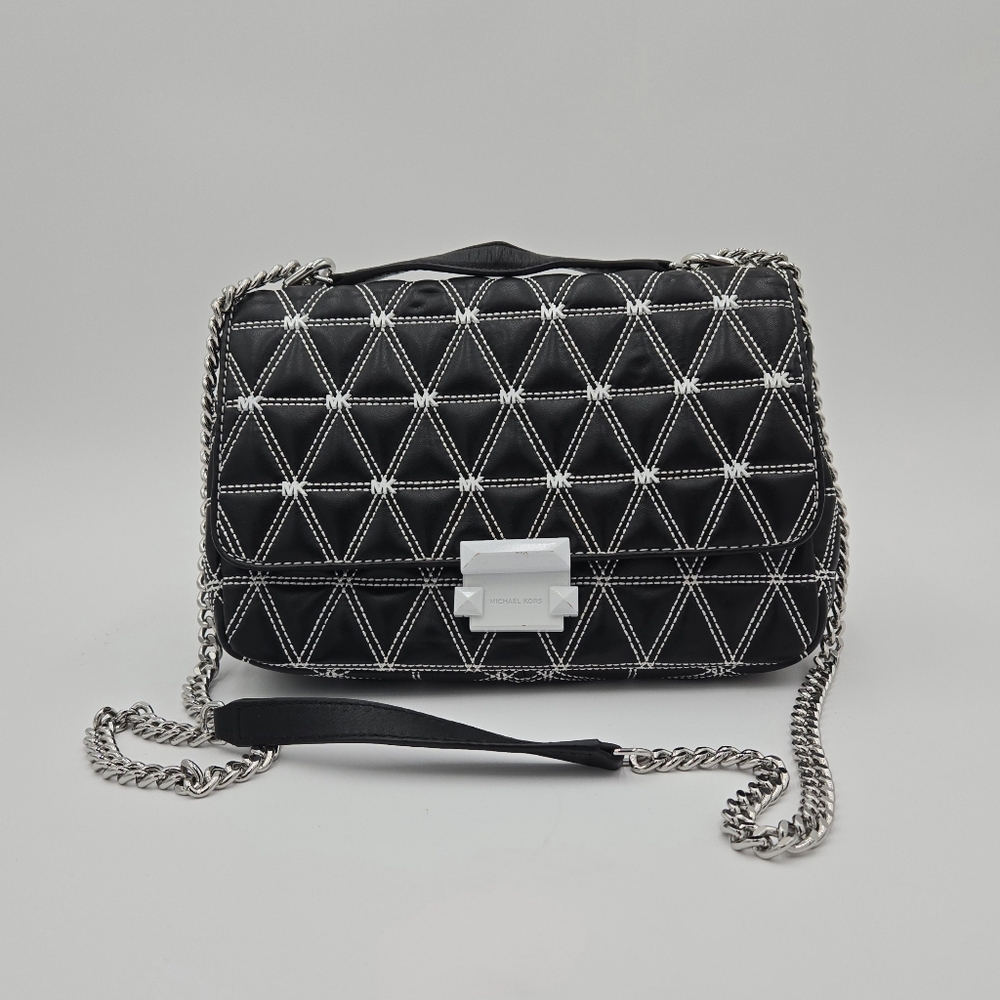Michael Kors Black and White Quilted Sloan Shoulder Bag